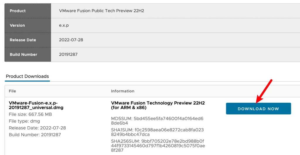 VMware Fusion 22H2 Tech Preview