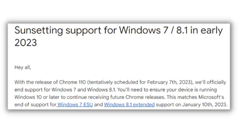 Google Chrome 停止支援 Win7/Win8.1