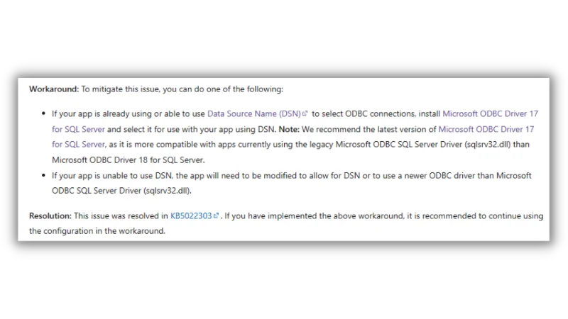 微軟正式修正 Microsoft ODBC SQL Server 連線問題