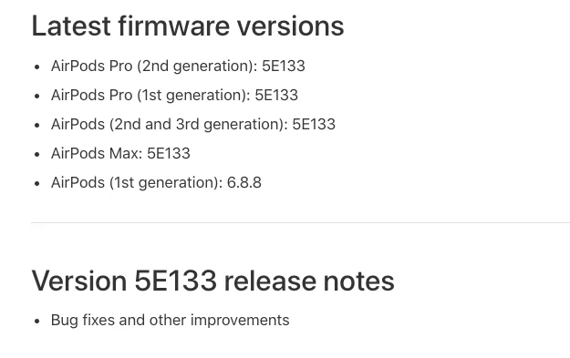 蘋果釋出 AirPods 韌體更新 5E133