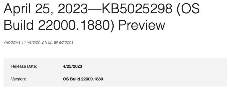 KB5025298 非安全性更新