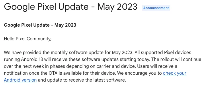 2023 Google Pixel 5 月更新內容
