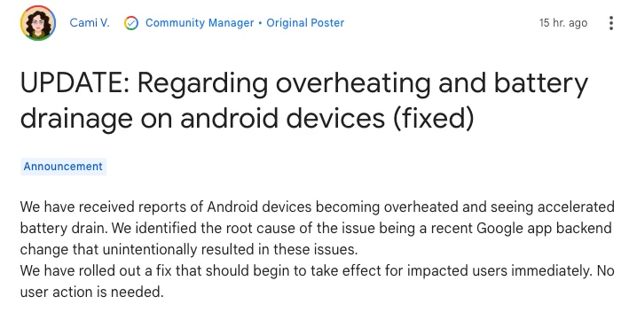 Google App 更新導致 Pixel 手機電池耗損和過熱問題，已有修復方案