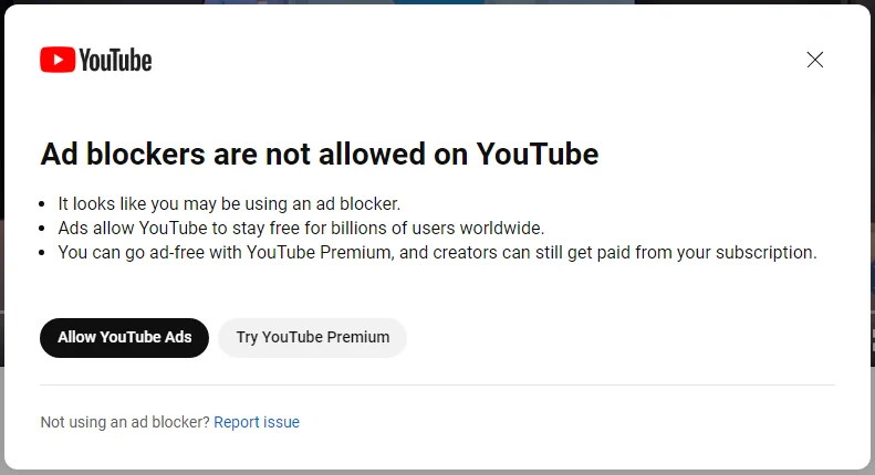 YouTube 阻擋廣告阻擋器，試圖維護創作者收入