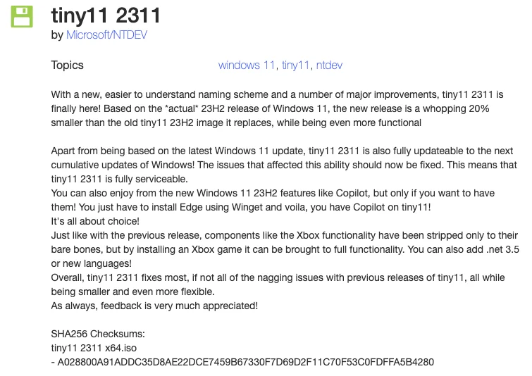 Windows 11 輕量版 tiny11 2311 正式推出，體積比原版小 20%，支援 Copilot 功能 7