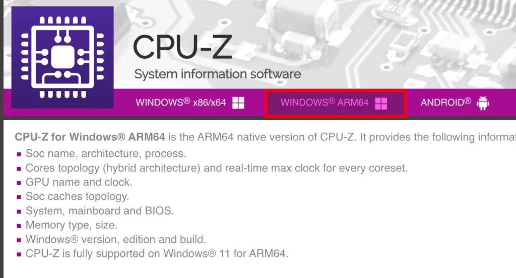 CPU-Z 首次推出 Windows on ARM64 版本 5