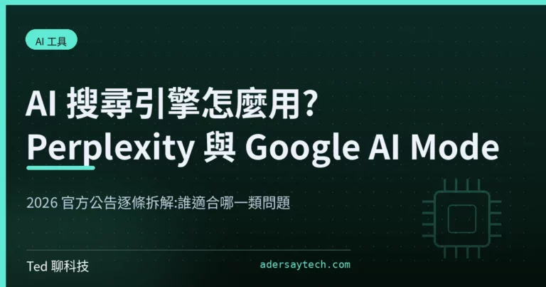 AI 搜尋引擎主題封面,以搜尋框與引用來源節點示意 AI 整理答案的流程