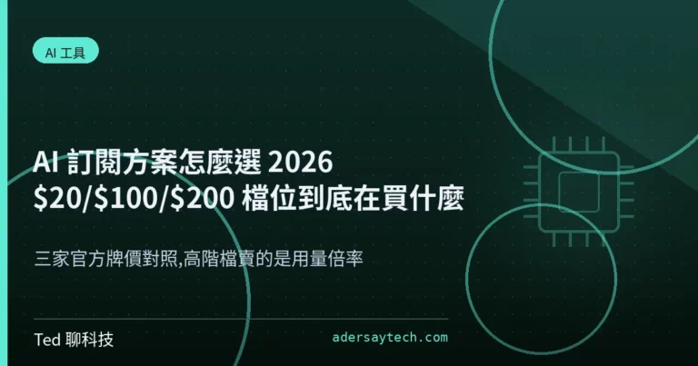 2026 AI 訂閱方案 ChatGPT Claude Google AI 三家檔位價格比較示意