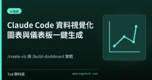 Claude Code 資料視覺化主題封面,以終端機斜線指令與圖表儀表板卡片示意 Data 外掛的產出