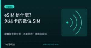 eSIM 數位 SIM 概念示意封面,說明 eSIM 與實體 SIM 差異與開通方式