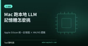 封面示意圖:Apple Silicon 晶片與統一記憶體概念,深綠底搭配晶片圖騰,標題為 Mac 本地 LLM 記憶體選購