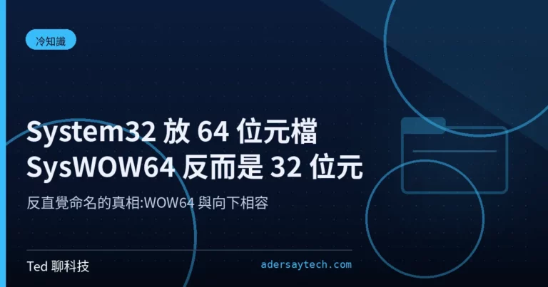 Windows 檔案總管顯示 System32 與 SysWOW64 兩個資料夾與其位元數對照示意