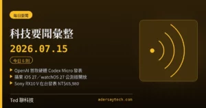 科技要聞彙整 2026-07-15 刊頭:OpenAI Codex Micro 亮相與蘋果 iOS 27 公測版要聞