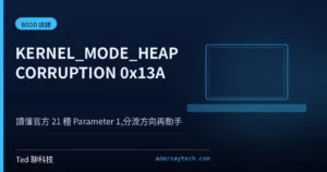KERNEL_MODE_HEAP_CORRUPTION 0x13A 當機畫面示意封面,深藍底配核心堆積損毀圖示