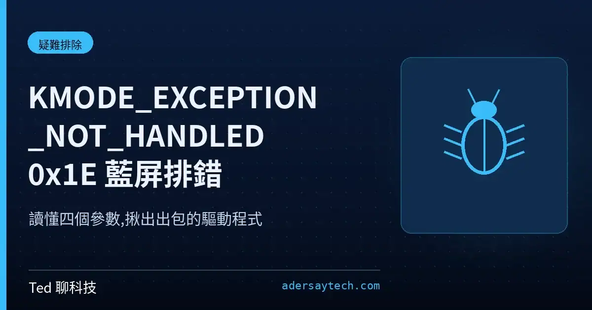 Windows KMODE_EXCEPTION_NOT_HANDLED 0x1E 藍屏當機排錯示意圖