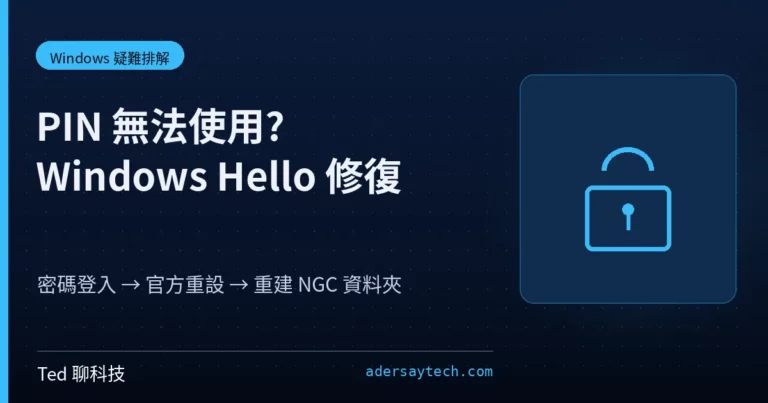 Windows 11 PIN 無法使用錯誤畫面與 NGC 資料夾修復示意