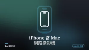 Continuity Camera 把 iPhone 架在 Mac 旁當網路攝影機的示範畫面