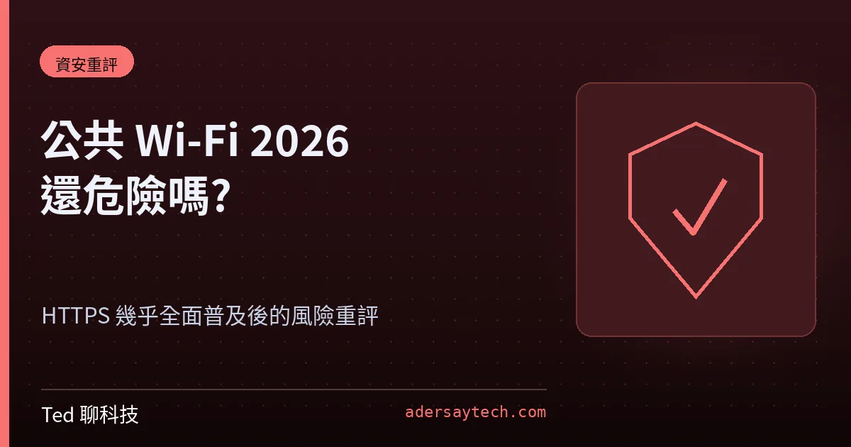 公共 Wi-Fi 安全性 2026 重評封面,盾牌圖騰與無線網路主題