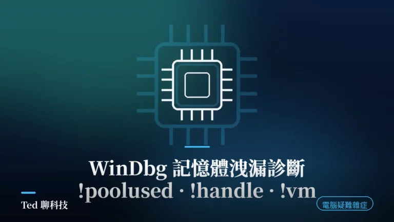 WinDbg 記憶體洩漏診斷 poolused handle vm 指令封面