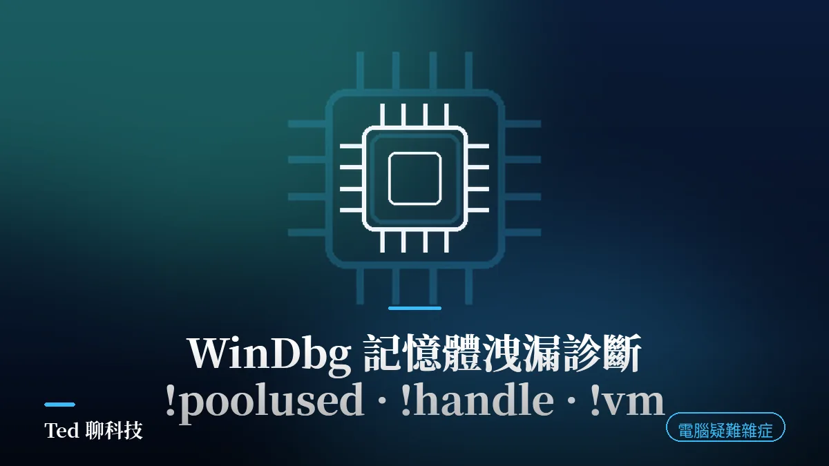 WinDbg 記憶體洩漏診斷 poolused handle vm 指令封面
