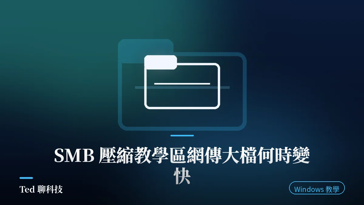 SMB 壓縮教學封面,資料夾圖騰與區網傳大檔主題